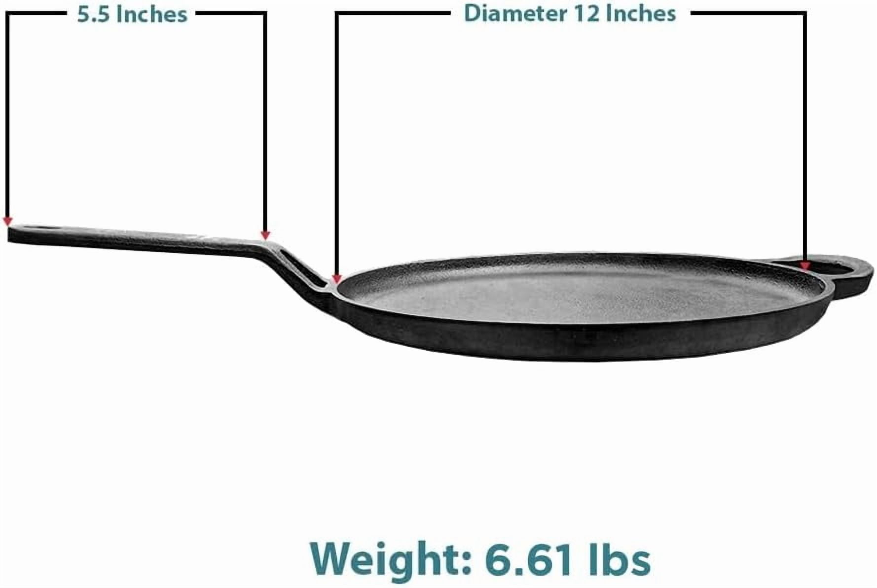 Pre-Seasoned 11 inch Cast Iron Tawa, Heavy-Duty 6.6 lbs Flat Griddle for Pancakes, Roti, Tortillas, Eggs & More, Gas, Open Flame Compatible, 5.5" Handle, Naturally Non-Stick
