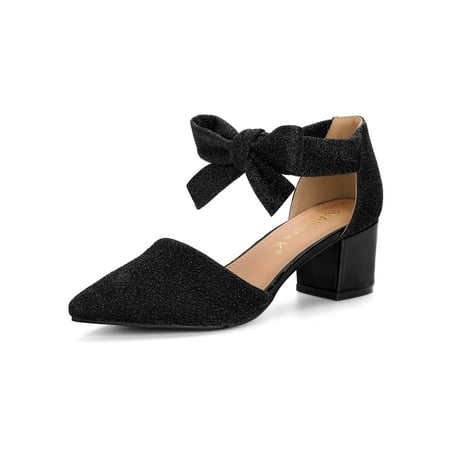 Black Lace Up Pump Heels - Women's Block Heels Lace Up Sandals Glitter Pumps Black (Size 5)