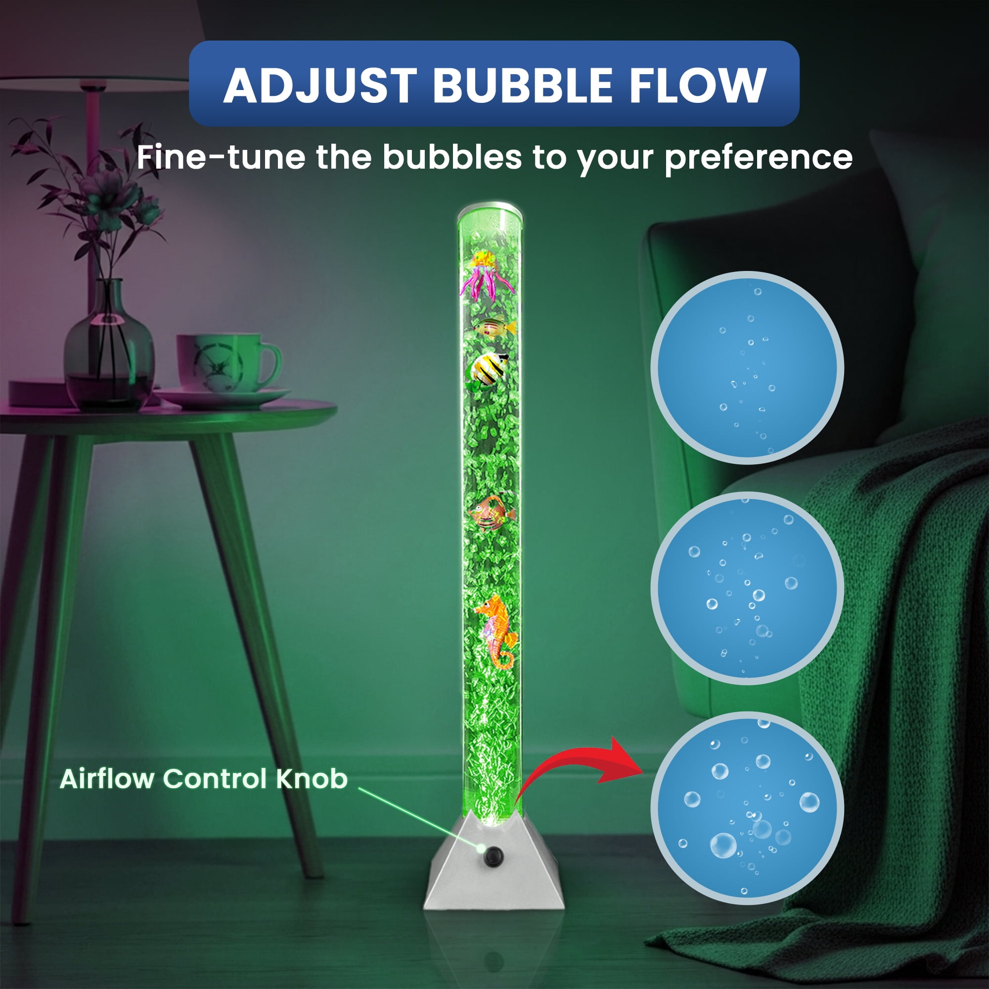 Brewish 3Ft Sensory Bubble Floor Lamp with Bubble Regulator Knob, 7 Color Changing LED Night Light, Artificial Fish Tank for Autism, Fake Aquarium Lamp, Perfect Gift