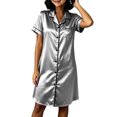 thumbnail image 5 of Blmnix Sleep Dress for Women Button Down Nightgown Satin Nightgowns Nightshirts Nightgowns Short Sleeve Gray Above-the-Knee Collared Womens Summer Nightgowns, 5 of 9