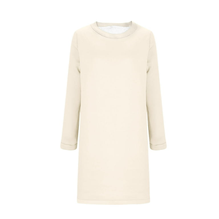 Efsteb Winter Dresses for Women 2025 Fleece Lined Dress Casual Round Neck  Warm Long Sleeve Thick Dresss (Beige,XL) - Walmart.com