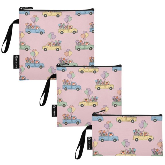 Ryvnso 3 Pack Reusable Snack Bags Sandwich Storage Pouches Washable Lunch Bag Cute Fox Driving