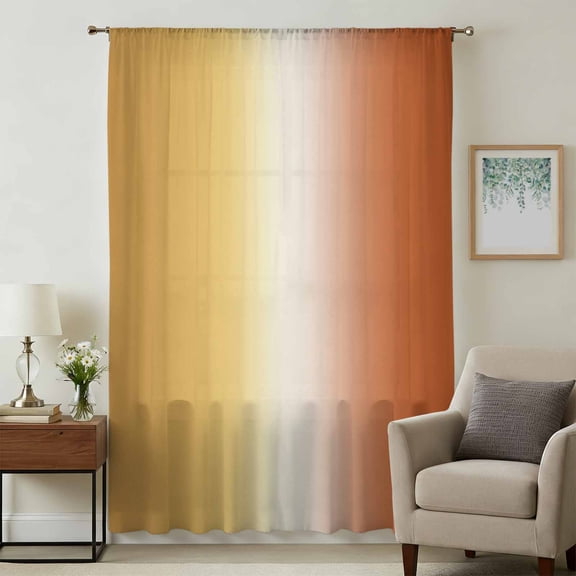 Burnt Orange Yellow Ombre Sheer Curtains 54" Long, Contemporary Art Abstract Aesthetics Light Filering Curtains, Breathable Simi Curtain Privacy Drapes for Kitchen Bathroom Small Window Treatment