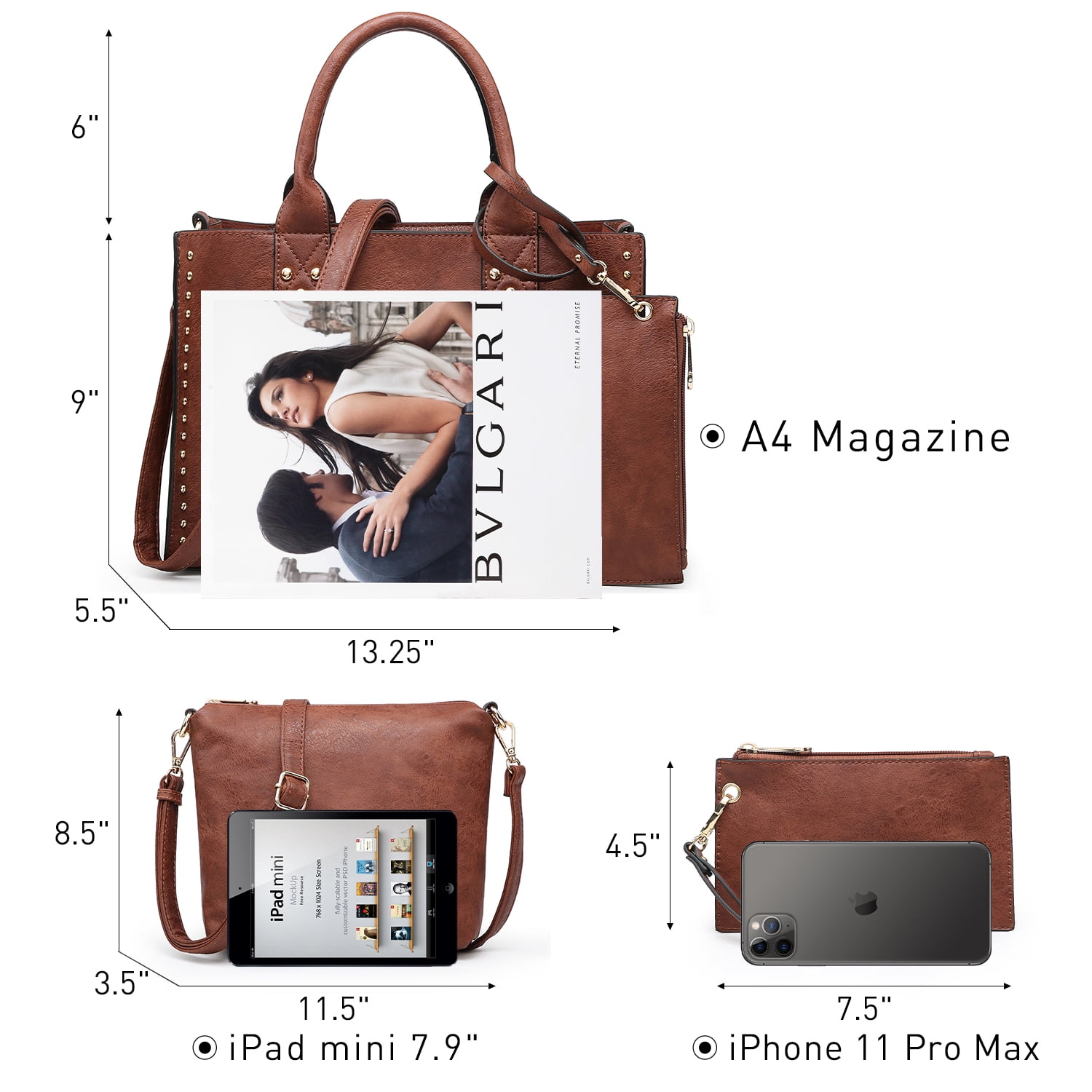 Women's 3Pcs Purse Handbag Shoulder Bag Tote Satchel Hobo Bag Briefcase Work Bag for Ladies