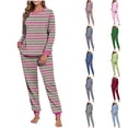 thumbnail image 7 of purcolt Womens Striped Pajama Sets Long Sleeve 2 Piece Lounge Sets Soft Pjs Sleepwear Loungewear with Pockets, 7 of 7
