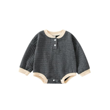 

Sedceaty Baby’s Casual Long Sleeve Romper Fashion Quilted Grid Button Round Neck Triangle Jumpsuits