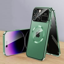Compatible with Magsafe Case for iPhone 14 Pro, Anti Peeping Front Privacy Glass Cover 360 Degree Double-Sided Protection Magnetic Adsorption Metal Bumper for iPhone 14 Pro, Green
