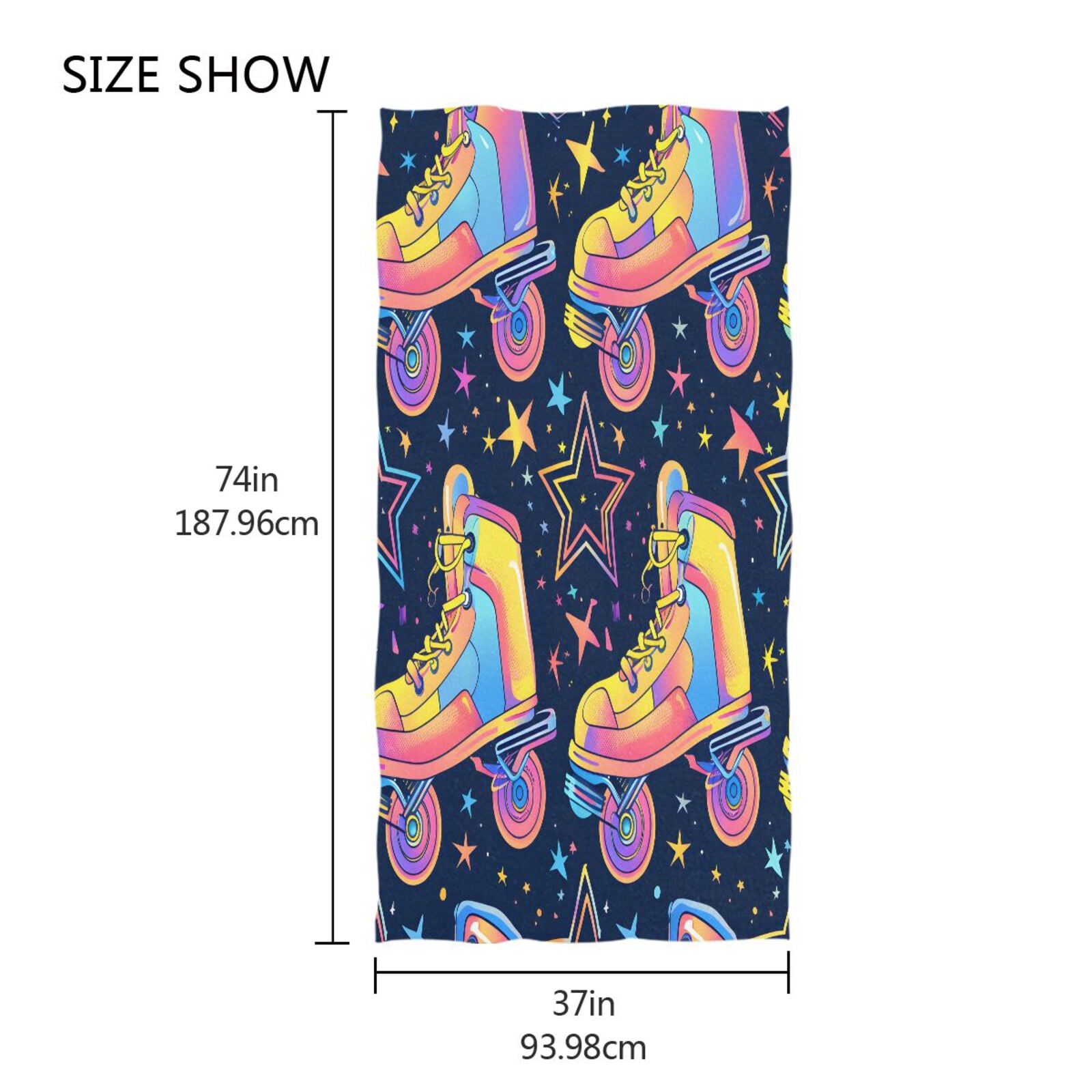Retro Rollers Skates Stars Beach Towel Oversized Sandproof Absorbent Quick Dry Towels Adult for Travel Vacation Essentials