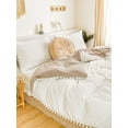 thumbnail image 5 of Move Over White Taupe Bedding Sets King Reversible Pom Poms Duvet Cover Set Ball Fringe Pattern 100% Washed Microfiber No Filling, 5 of 8