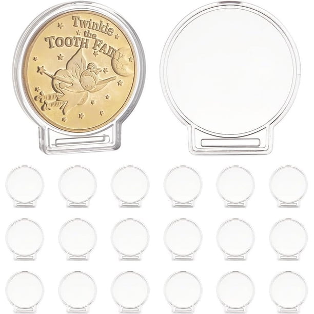 20 cápsulas para monedas conmemorativas de acrílico con forma de águila plateada de 2,1 pulgadas de diámetro interior, redondas y transparentes.