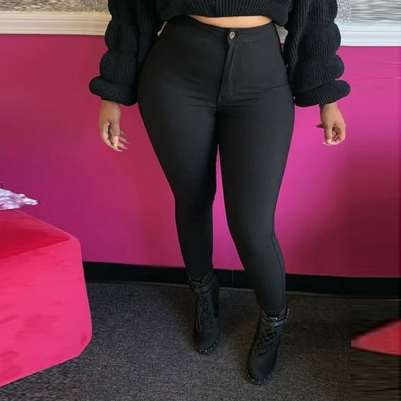 Womens Jeans High Waisted Stretchy Curvy Skinny Curvy Comfortable Casual Lightweight Jeans Black XXL