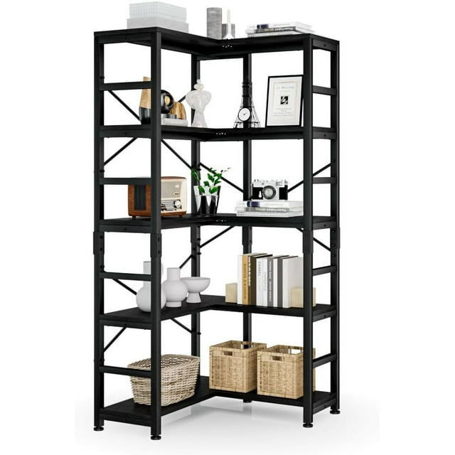 Tier Corner Bookshelf Modern Corner Bookcase Large Open Shelf Bookcase Tall Bookshelves Storage Display Rack for Bedroom Living Room and Home Office Vintage