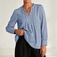 thumbnail image 5 of ClodeEU Women's Henley Pleated Front Long Sleeve Blouse,Casual Loose Flowy Shirt Top Blue,Women's Plus L, 5 of 7