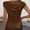 Brown, variant on Womens Summer Tops Satin Blouse with Ruffled Bow Draped Front Short Sleeves Elegant Tunic Summer Shirt, Size XL