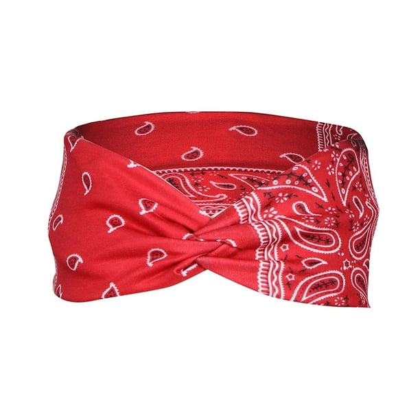 Women Print Headband Elastic Head Wrap Hair Band Bandana Headband Red (S) -  