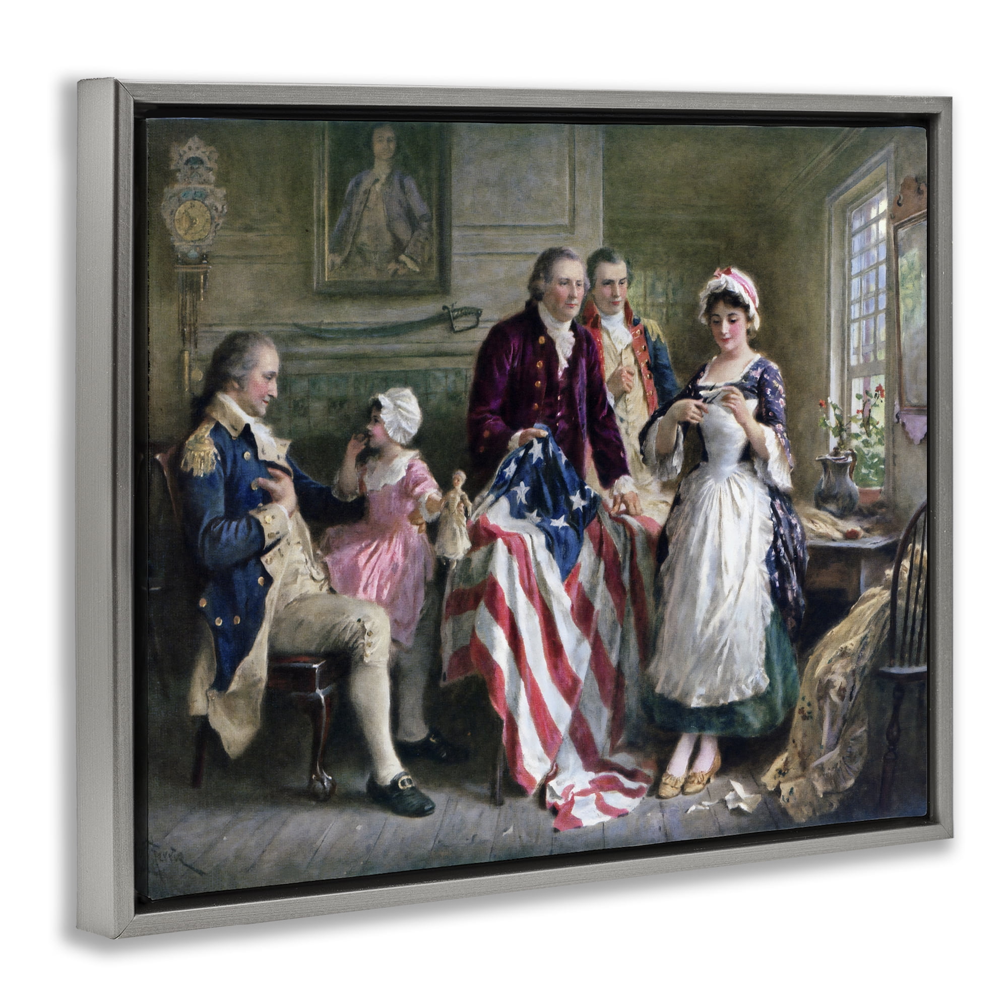 Historical Betsy Ross Gray Framed Floater Canvas Wall Art, design by Arlington Prints