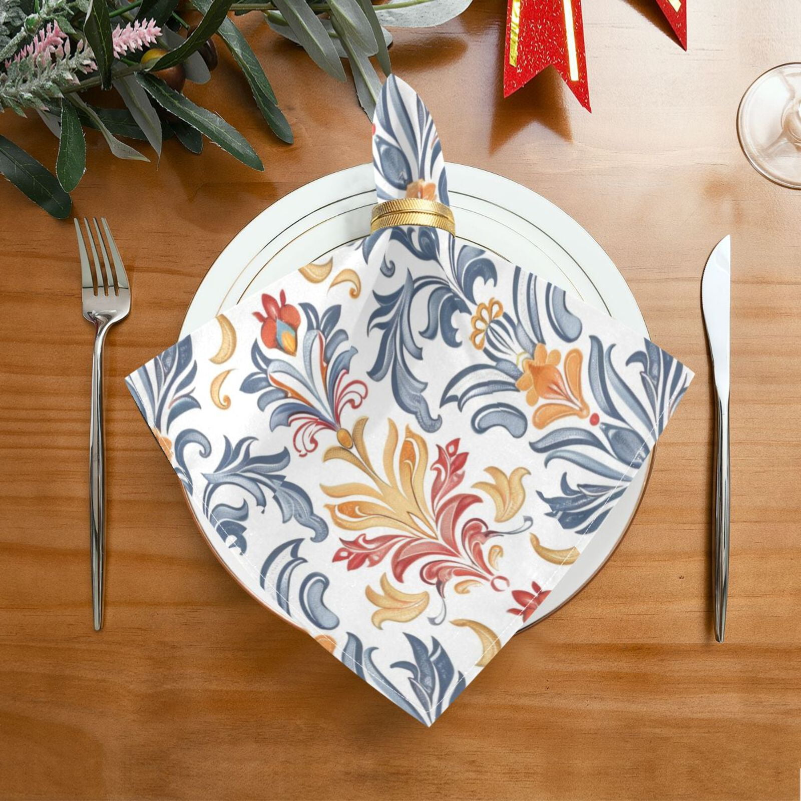 JSTEL Classic Baroque Floral Cloth Napkins Set of 6, 20x20 Inch Washable and Reusable Napkin for Decoupage Dinner Party Everyday Use