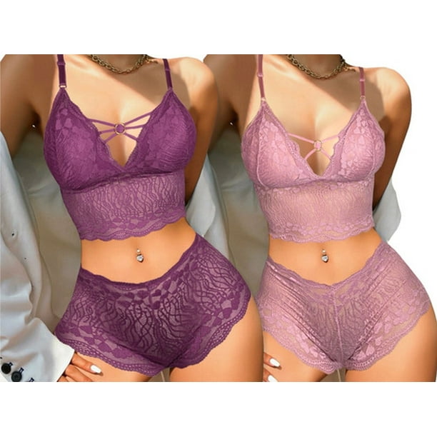 Pack 2 Conjuntos Lenceria Tanga Bralette Relleno Coordinado LOLE Lenceria Walmart en linea