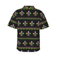 thumbnail image 4 of Xecao Mardi Gras Fleur de Lis print Hawaiian shirt - a stylish short-sleeve button-down for men, perfect for casual beach and tropical outings., 4 of 9