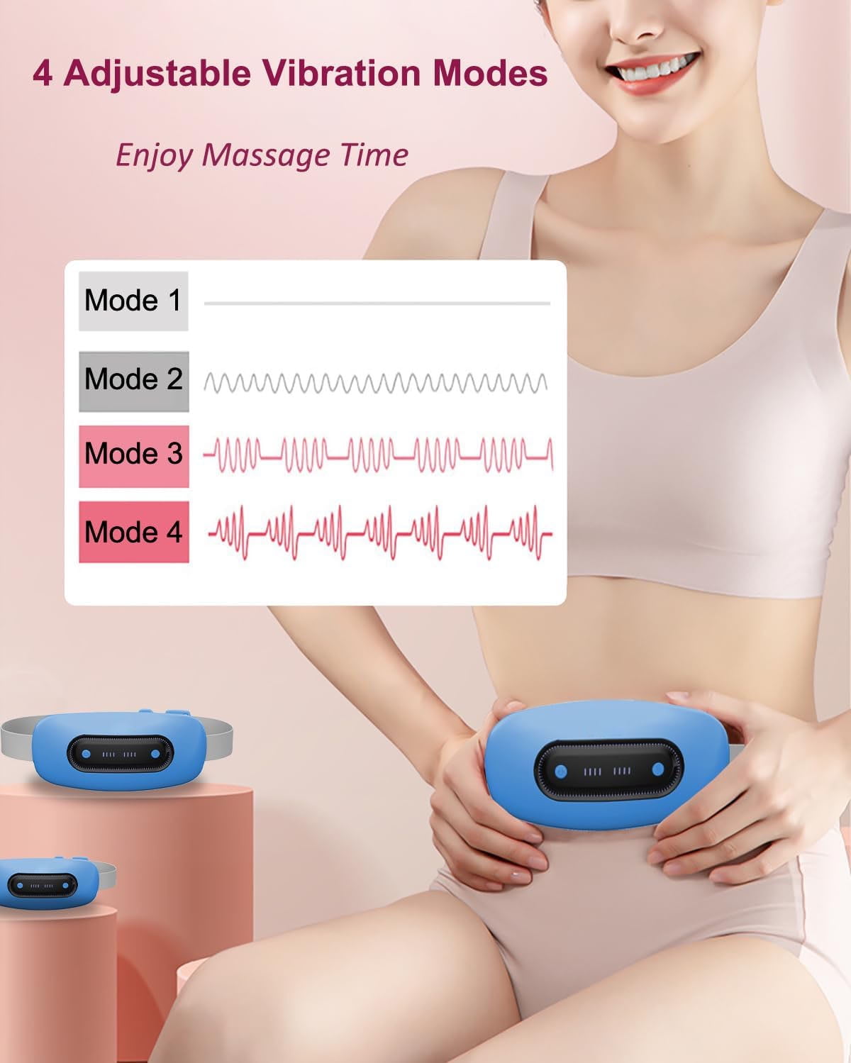 Electric Heating Pad,Portable Cordless MensElectric Heating Pad, Portable Cordless Menstrual Heating Pad with 4 Heat Levels and 4 Massage Modes, Fast Large Heating Belly Wrap Belt (SkyBlue)