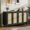 thumbnail image 3 of DIYART 52.7" W Large Black Sideboard Buffet Cabinet with Rattan 4 Doors, Accent Coffee Bar Cabinet, Kitchen Cabinet for Living Room, Kitchen or Hallway, 3 of 7