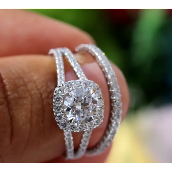 Forever Jewels 2.50Ct Round Moissanite Womens Wedding Bridal Ring Set 14K White Gold Plated