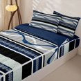 thumbnail image 3 of jejeloiu Nautical Striped Zipper Twin Comforter Sets with Fitted Sheet and 2 Pillowcases,Wave Print Zipper Bedding Set For Boys,Blue Gray,Navy Blue Reversible,4 Pieces, 3 of 7