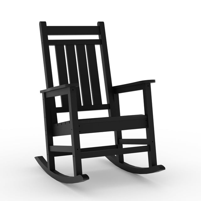 Yiwa HDPE Outdoor Rocking Chair, High Back Porch Rocker with 158kg Weight Capacity, Durable Plastic Wooden-Style Garden Patio Furniture for Balcony, Deck, Porch and Lounge