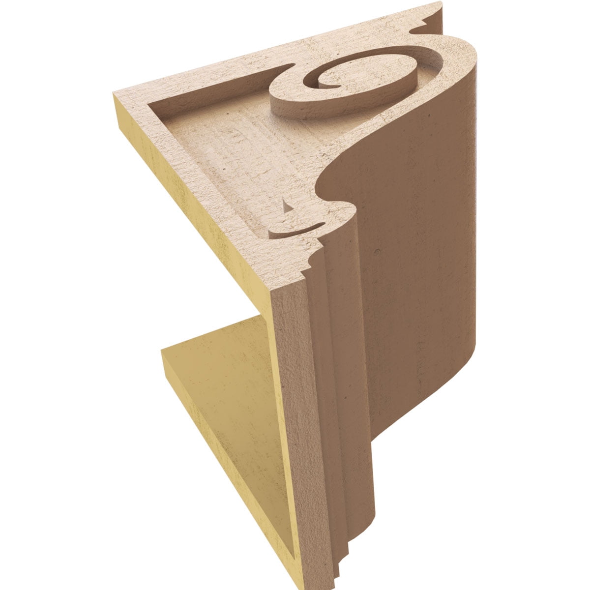 9"W x 9"D x 9"H Wide Scroll Rough Cedar Woodgrain TimberThane Corbel, Primed Tan