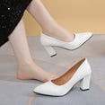 thumbnail image 6 of Purcolt Women's PU Leather Pumps Dressy Pointed Toe Slip on Block Heeled Shoes Formal Business Dress Shoes for Work Office Wedding, 6 of 9