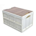 thumbnail image 3 of Large Capacity Foldable Storage Box with Wood Lid Stackable Collapsible Home Crate, 3 of 5