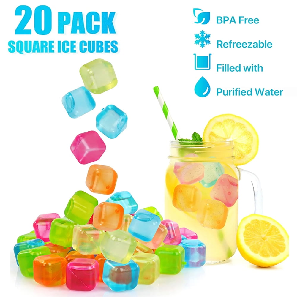 20 Pack Reusable Ice Cubes,Refreezable Plastic Ice Cubes for Drinks,BPA