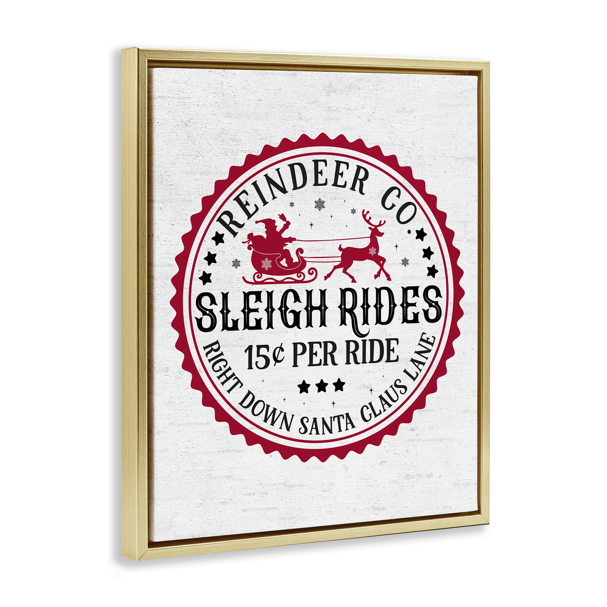 Stupell Industries Vintage Sleigh Rides Holiday Painting Gold Floater Framed Art Print Wall Art, 17 x 21