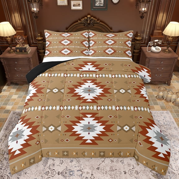 Feelyou Fashion Triangle Aztec Bedding Comforter Set, Boho Rustic Farmhouse Twin Comforter Sets, Southwetsern Theme Reversible Bedding Set, Super Cozy Room Decor, 2-Piece