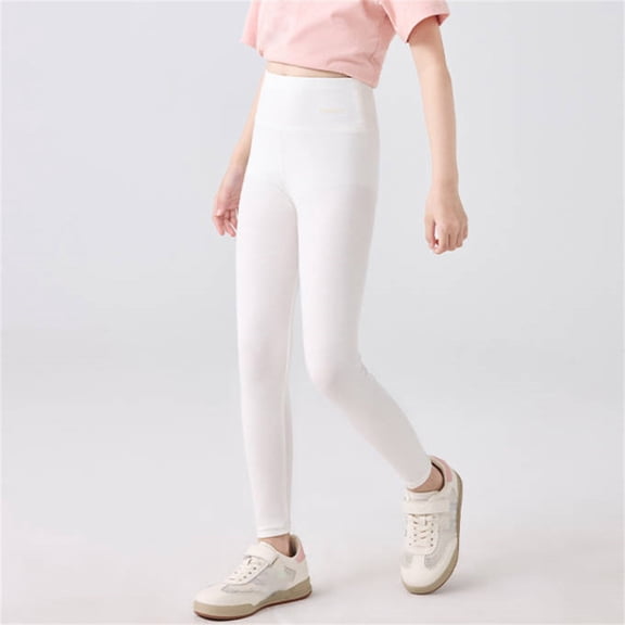Huowey Girls Leggings Tights Thin Style Skinny High Waist Stretchy Ankle Length Pants Athletic Yoga Soft Lightweight Classic Bottom Trousers,White,6-7 Years