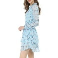 thumbnail image 5 of INSPIRE CHIC Women's Floral Printed Smocked Waist V Neck Long Sleeve Chiffon Dresses M Light Blue, 5 of 8