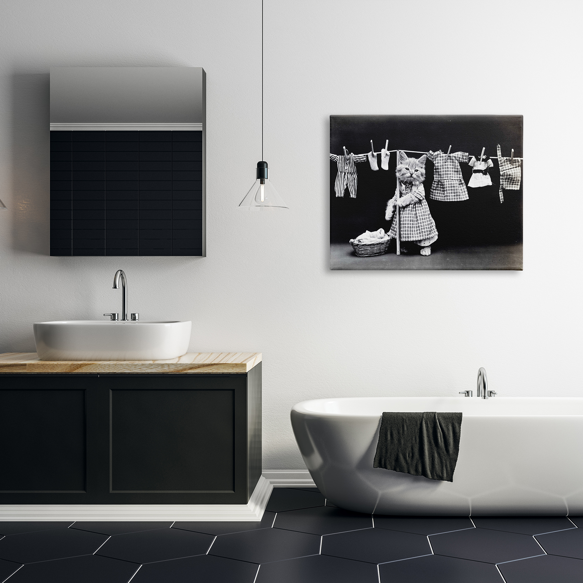 The Stupell Home Decor Collection Kitten Does The Laundry Canvas Wall Art