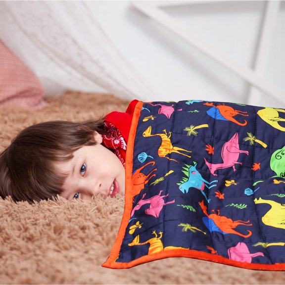 Weighted blanket for kids - 5 lbs 36 x 48 inches - Dinosaur - Soft minky comforter, throw for children bed, helps with calming, sleeping