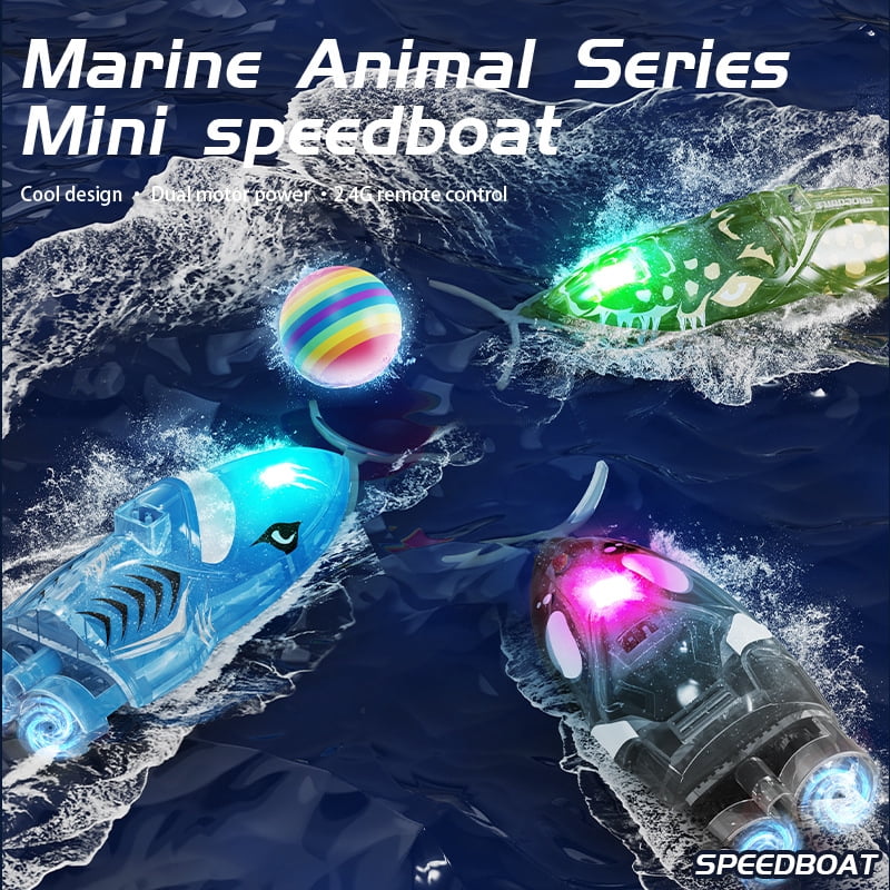 Crocodile Shape RC Speedboat,360° Stunt Mini Remote Control Boat with LED Lights, Waterproof Pool Toy for Kids, Pool Racing Gift for Birthday Christmas