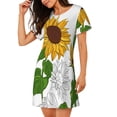 thumbnail image 2 of Balery Plump Sunflower And Sketch Camisón de manga corta con cuello redondo para mujer, cómodo y elegante., 2 of 6