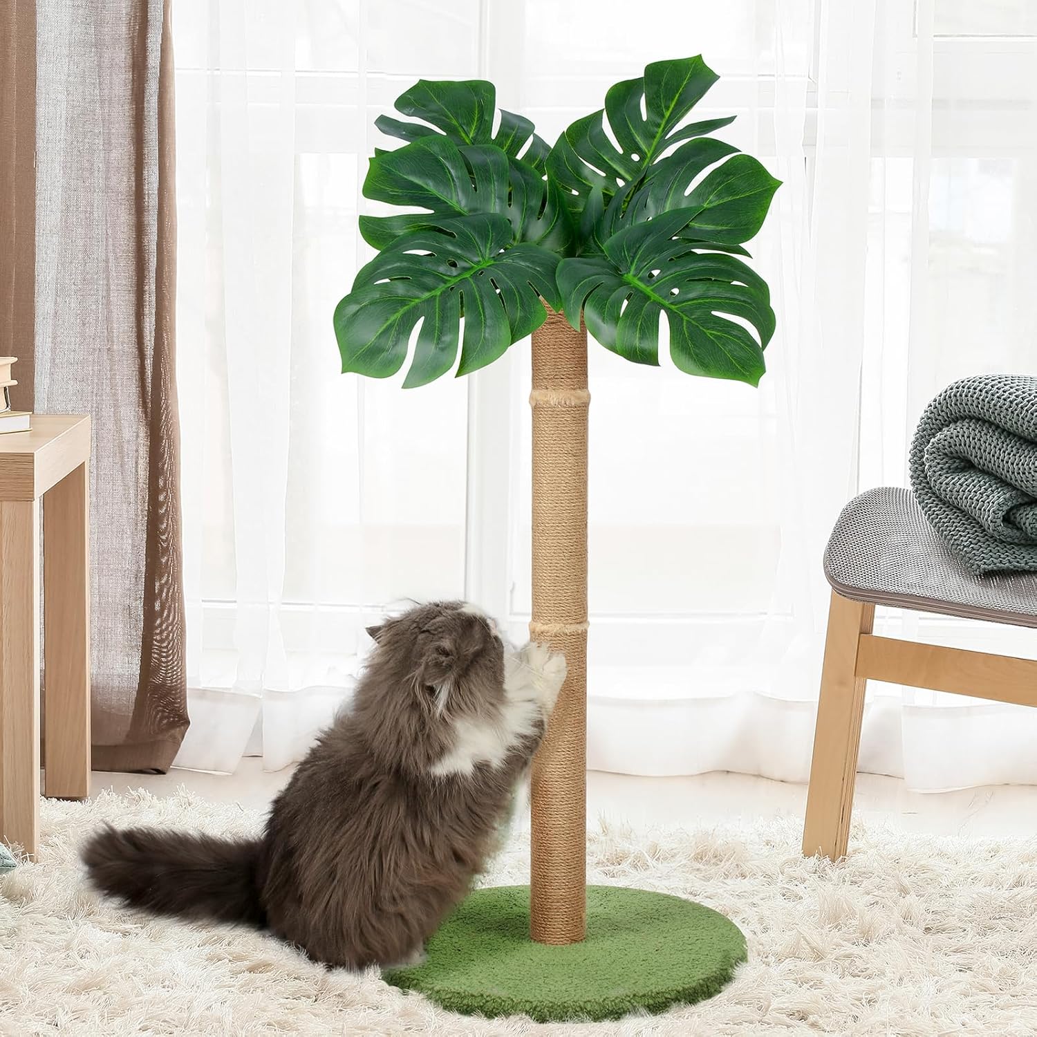 Cat Scratching Post 39.4 inch Tall Cat Tree for Indoor Cats Large Adult Cat Scratching Post with Sisal Rope,Cute Kitten Cat Scratcher in Monstera Plants