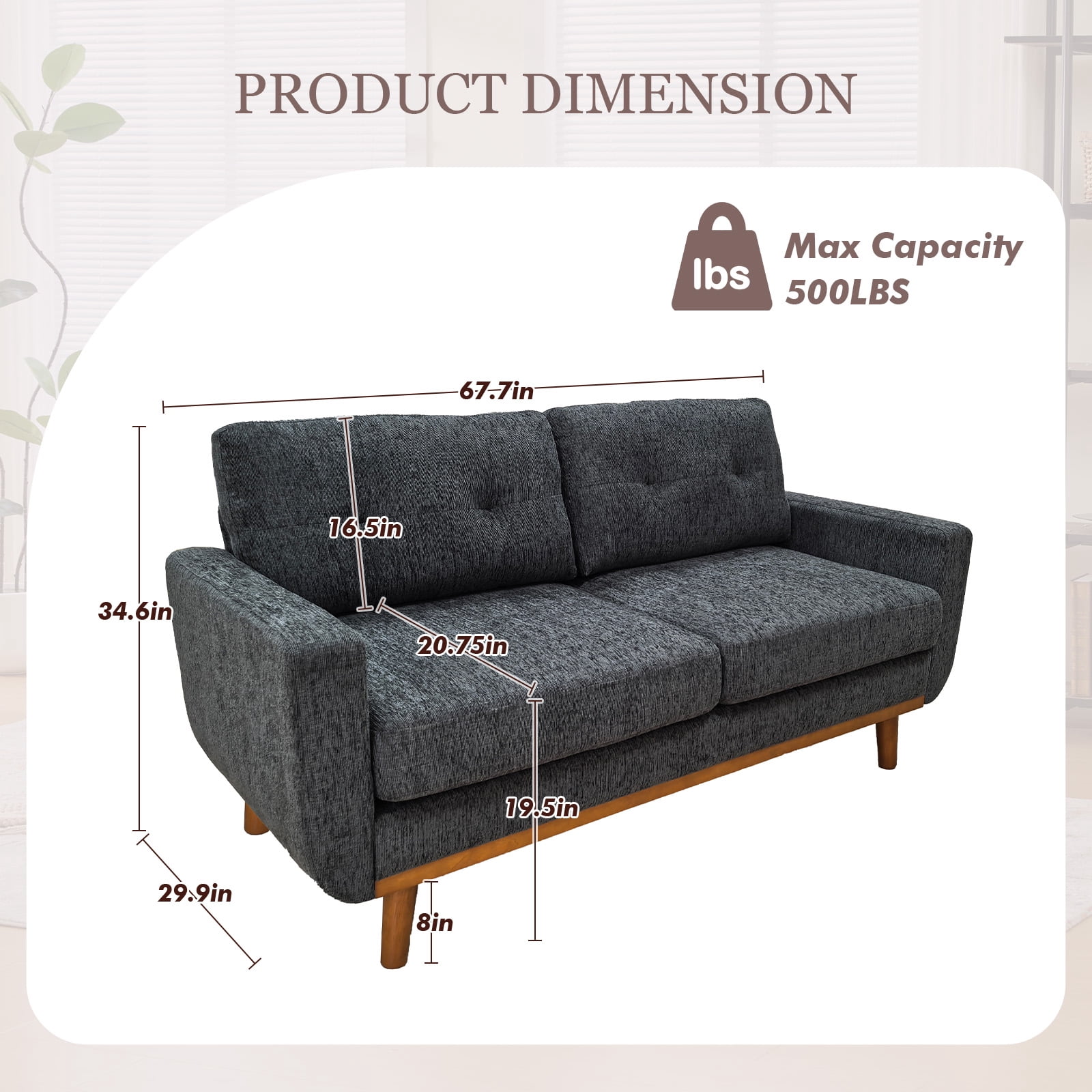 MOONMISS 67" Velvet Loveseat Couch, Modern Small Sofa With Walnut Wood Legs 2-seater Fabric Upholstered Mini Sofa Couches For Small Space,living Room Bedroom Office Dorm Apartment,