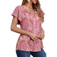 thumbnail image 1 of Chiffon Top, V Neck Chiffon Top Polyester Printed Ruffle Sleeve  For Dating Flower With Pink Background XXL, 1 of 6