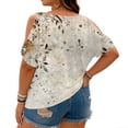thumbnail image 5 of Plus Size Blusas Elegantes Para Mujer, Plus Size Summer Shirts for Women, Plus Size Cold Shoulder Print Loose Short Sleeve Tee Fashion Commute Daily Wear, Beige 5XL, 5 of 5