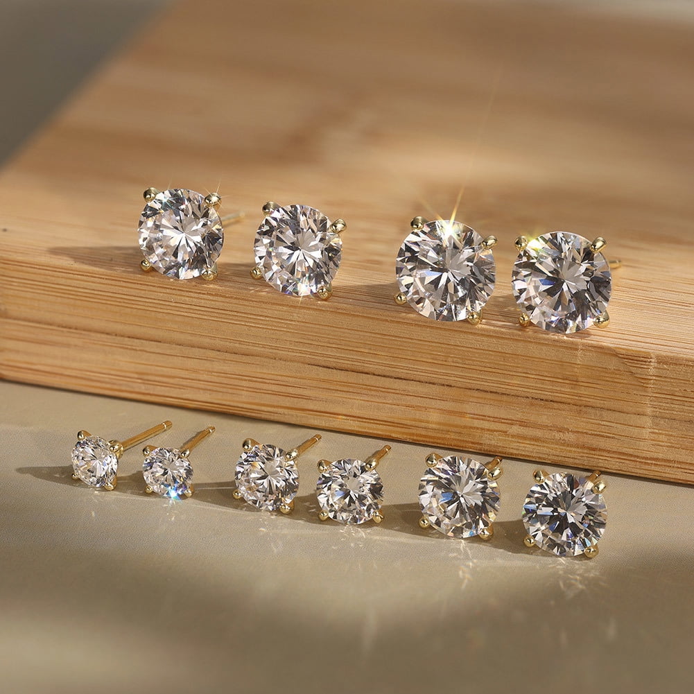 SFTING Cubic Zirconia Stud Earrings for Women Men Hypoallergenic 925 Sterling Silver Post Earrings 8A CZ 8*8 Round Cut 4-prong Setting Stud Earrings for Sensitive Ears