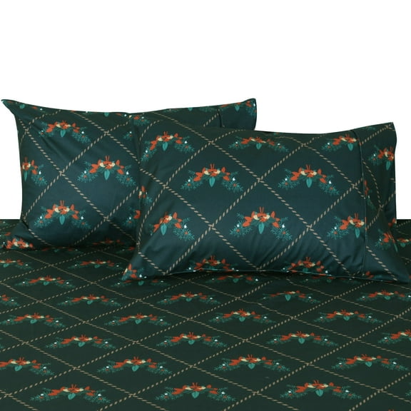 Luxury Printed Flannel Sheet Set Full Size, Deep Pocket Super Smooth Bedding Sets Green, 4 Piece Bedding Collection