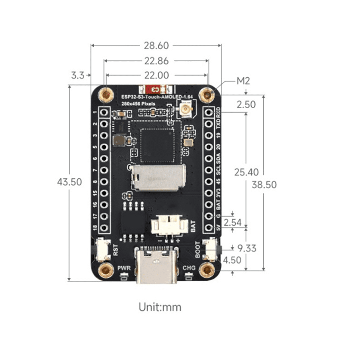 ESP32-S3 AMOLED 1.64-Inch Touch Display Screen Flash-16MB PSRAM-8MB WIFI Bluetooth Wireless Module 280x456 QSPI,1 * 1.64-inch Touch Screen