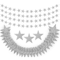 4 Pcs Glitter Silver Star Garland for Ramadan EID Decor,Bexikou 52Ft Reflective Star Paper Garland Twinkle Little Star Party Garlands for Baby Shower Birthday Holiday Wedding Anniversary Theme Party