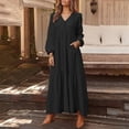 thumbnail image 2 of Riforla Women's Cotton Linen Vintage Casual Long Sleeve Maxi Dress with Flared Skirt Color Options Womens Jumpsuit Black M, 2 of 4