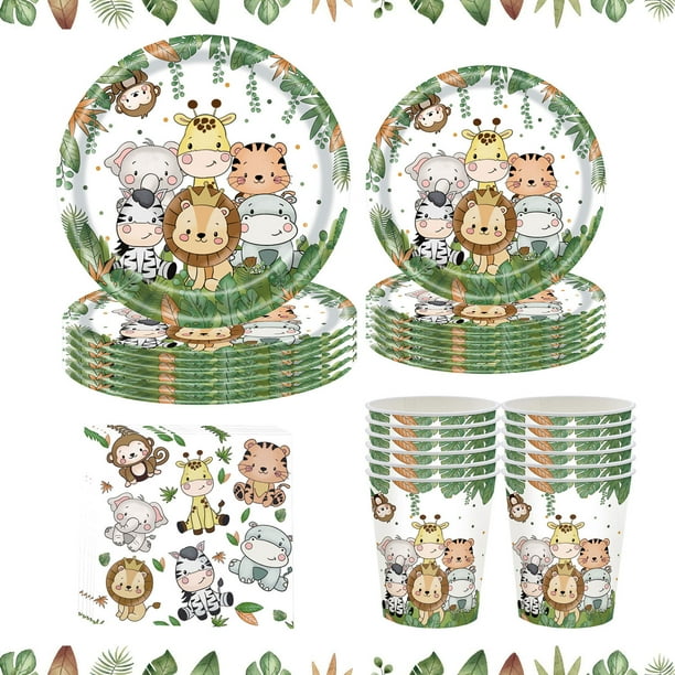 Jungle Safari Plates Set for 10 Guests, Paper Plates Cups Napkins